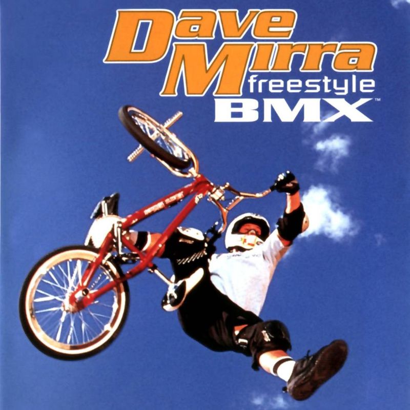 the cover of Dave Mirra Freestyle BMX. Dave mixes up the formula by doing his cool trick beneath the game logo