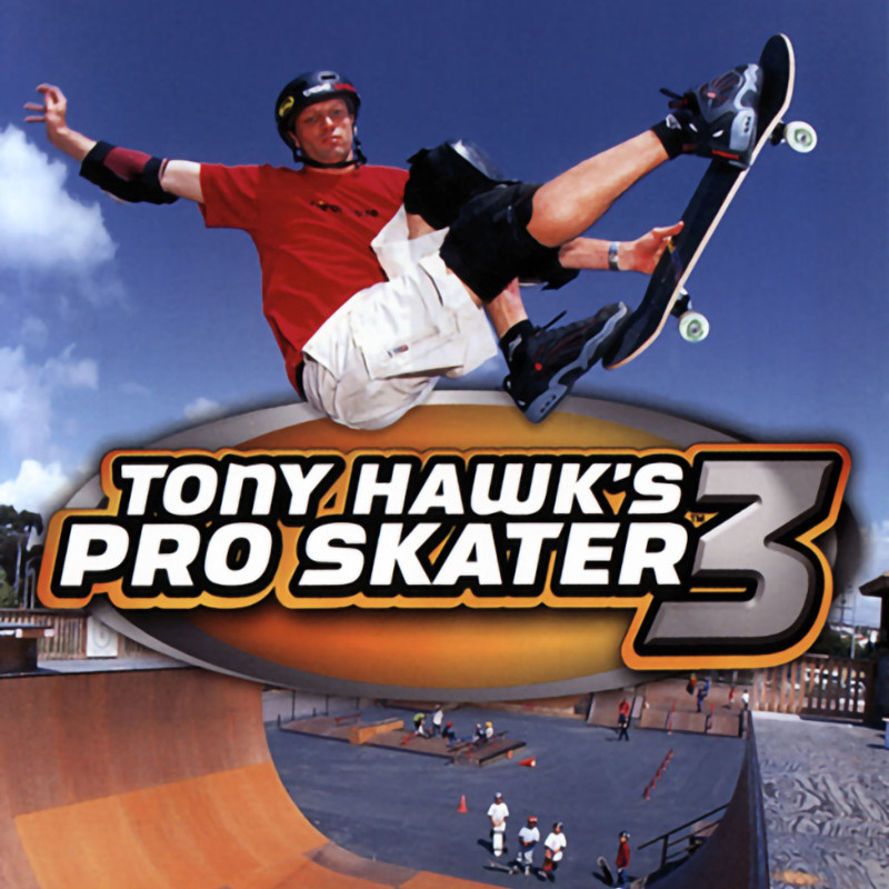 the cover of Tony Hawk's Pro Skater 3. Tony Hawk does a grab trick in midair above the logo, except this time his expression is one of complete disinterest, as though in exchange for greatness the devil cursed Tony by siphoning out any enjoyment the man had for the sport. A few other onlookers watch from the side of the halfpipe below