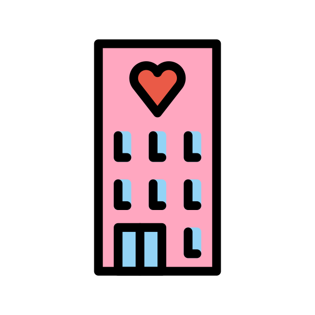 pink hotel with a heart emoji